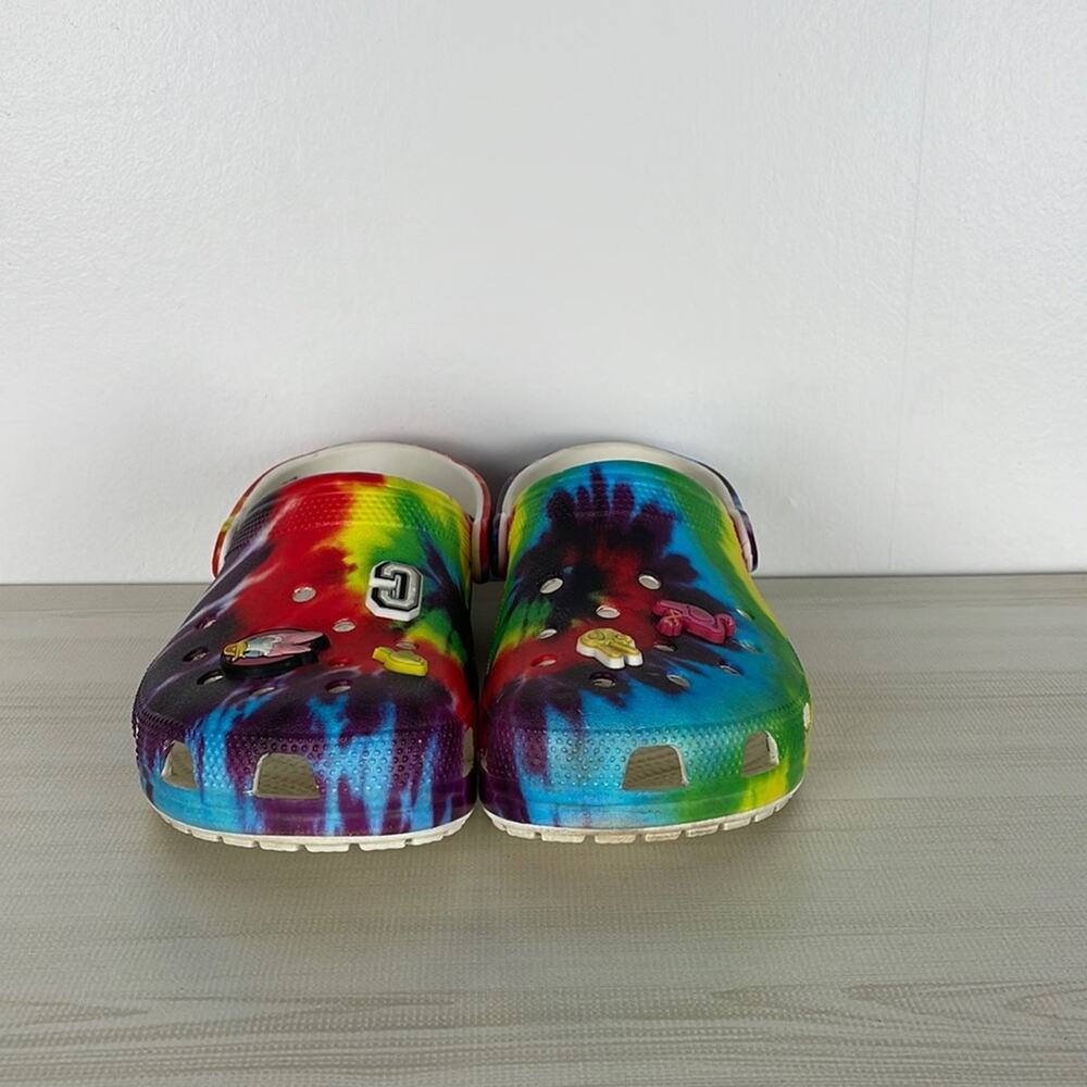 CROCS multicolor unisex slide on clogs with some charms Size Women 9 men 7 - Picture 1 of 11